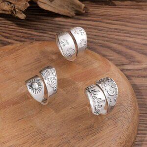 Southwest Adjustable Cuff Ring 3 Set Antique Silver Tone